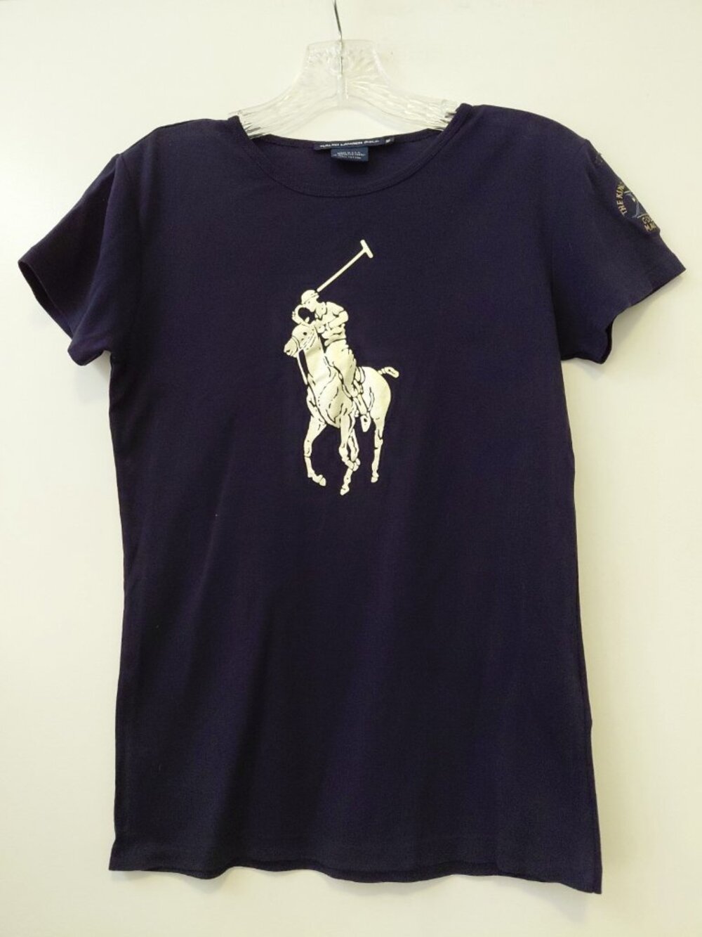 Ralph Lauren Golf Womens Cotton Big Pony Tee Navy with Gold Pony Medium
